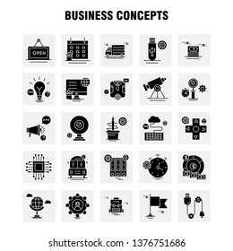 Business Concepts Solid Glyph Icons Set For Infographics, Mobile UX/UI Kit And Print Design. Include: Clipboard, Setting, Gear, Pencil, Monitor, Internet, Setting, Dollar, Collection Modern 