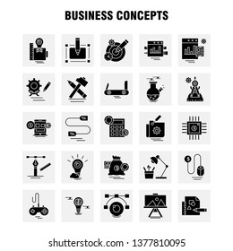 Business Concepts Solid Glyph Icons Set For Infographics, Mobile UX/UI Kit And Print Design. Include: Map Pointer, Globe, World, Internet, Book, Apple, Studies, Collection Modern Infographic Logo and 