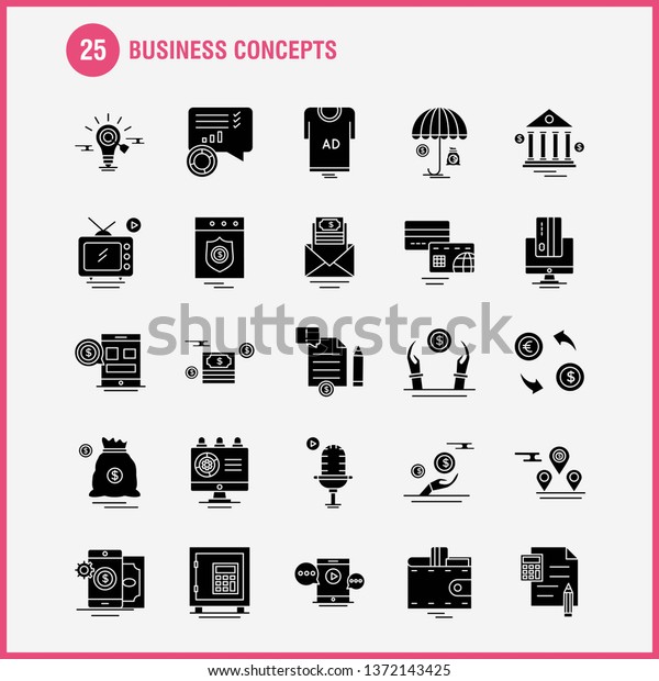 Business Concepts Solid Glyph Icons Set For\
Infographics, Mobile UX/UI Kit And Print Design. Include: Scale,\
Vector, Compass, Education, Monitor, Computer, Avatar, Share,\
Collection Modern\
Infographic