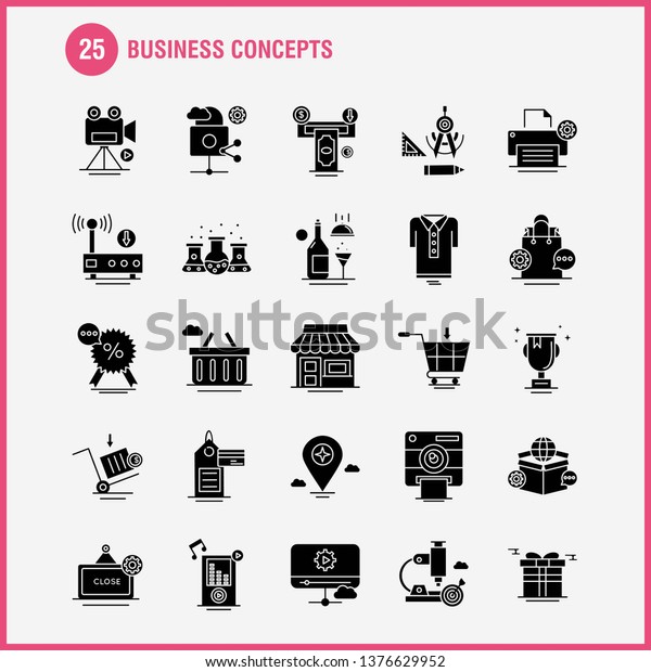 Business Concepts Solid Glyph Icons Set For\
Infographics, Mobile UX/UI Kit And Print Design. Include: Open\
Board, Board, Shop, Mall, Calendar, Date, Months, Collection Modern\
Infographic Logo and\
Pict