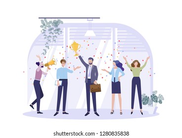 Business concepts for success, teamwork, together, leadership,  successful projects,flat design for web banner. vector illustration on white background.