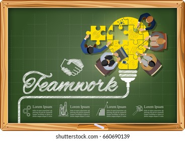 Business concepts for teamwork. Creative light bulb idea abstract infographic on chalkboard, Vector illustration modern design template.