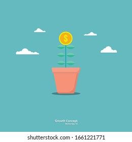 Business concepts. Tree coin in pots. Business growth. Success. Flat illustration vector