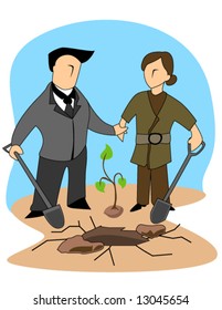 Business Concepts: Tree Planting Project - Vector