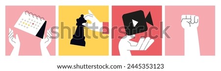 Business concepts. Vector illustrations of event and news, business strategy, video streaming, fight for your rights. Concepts for web banner, social media, business presentation, marketing.