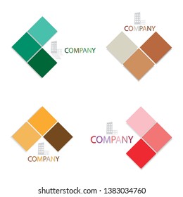 Business Concepts, Vector Set of Abstract Logo with Modern Building for Company. Green, Brown, Yellow and Red Colors.