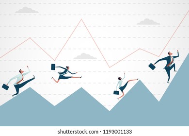business concept,teamwork of businessman and business woman are running to the mountain graph,vector 