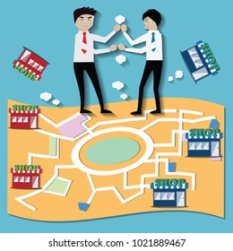 Business concept,Two businessman flight for good location in map – Vector Illustration