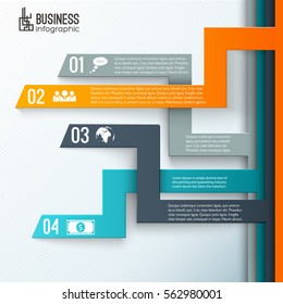 Business conceptual background with four crossing lines of different route and colour with numbers and pictograms vector illustration
