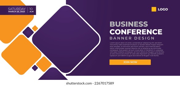 Banner vectorial de conferencia de negocios, plantilla de fondo horizontal con texto de diseño y espacio vacío para fotografía, diseño simple y moderno