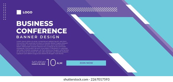 Banner vectorial de conferencia de negocios, plantilla de fondo horizontal con texto de diseño y espacio vacío para fotografía, diseño simple y moderno