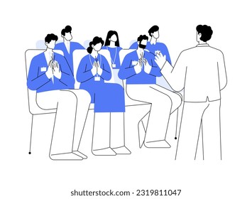 Business conference abstract concept vector illustration. Group of diverse colleagues at a business conference event, audience applauding, office lifestyle, company workers abstract metaphor.