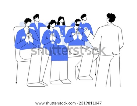Business conference abstract concept vector illustration. Group of diverse colleagues at a business conference event, audience applauding, office lifestyle, company workers abstract metaphor.