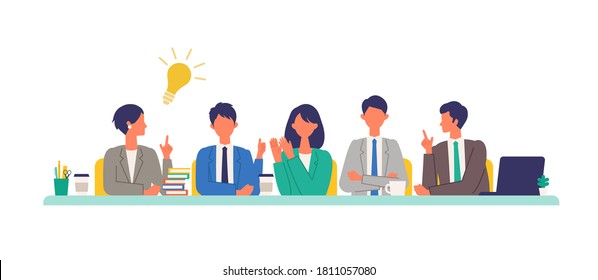 Business conference concept. Vector illustration of people having a meeting. Concept for conference, boardroom.  Flat design vector illustration of working people.