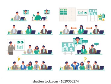 Business conference concept. Vector illustration of people having a meeting. Concept for conference, boardroom. Flat design vector illustration of working people.