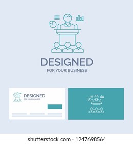 Business, conference, convention, presentation, seminar Business Logo Line Icon Symbol for your business. Turquoise Business Cards with Brand logo template