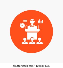Business, conference, convention, presentation, seminar White Glyph Icon in Circle. Vector Button illustration