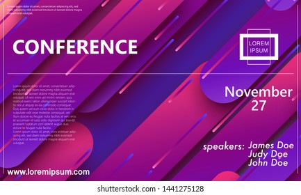 Business Conference design template. 3d background. Colorful elements. Announcement conference. Abstract cover design. Vector illustration.