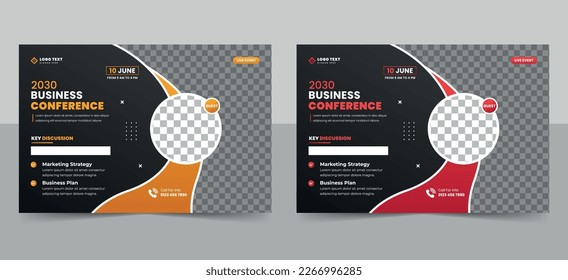 Business conference event flyer template or horizontal webinar invitation banner design