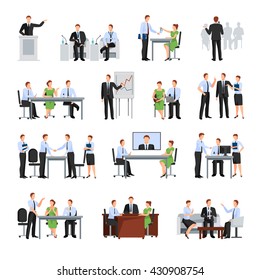 Business Conference  Flat Elements Collection Set Isolated Vector Illustration