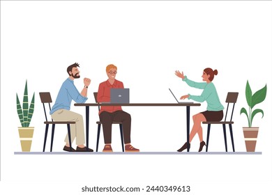 Business conference flat vector illustration boss and employees discussing project