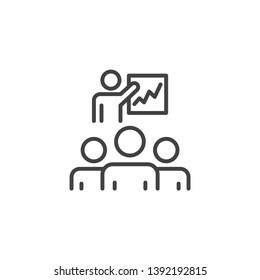 Business conference icon. Linear design symbol with thin line and monochrome outline minimal style. Editable stroke.