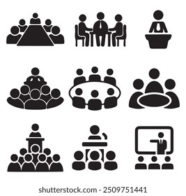 Business conference icon set. Business, training, seminar, teamwork.Illustration eps 10