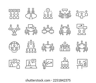 Business Conference Icons - Vector Line. Editable Stroke.