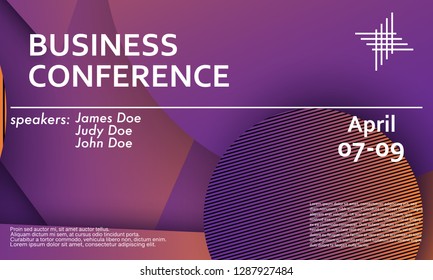Business conference invitation design template, flyer layout. Geometric background. Minimal abstract cover design. Creative colorful wallpaper. Trendy gradient poster. Vector illustration.