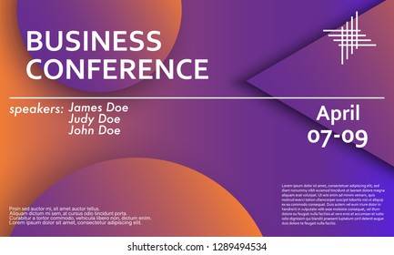 Business conference invitation design template, flyer layout. Geometric background. Minimal abstract cover design. Creative colorful wallpaper. Trendy gradient poster. Vector illustration.