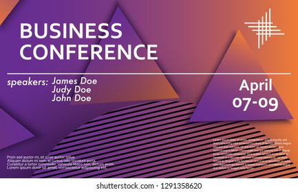 Business conference invitation design template, flyer layout. Geometric background. Minimal abstract cover design. Creative colorful wallpaper. Trendy gradient poster. Vector illustration.