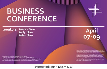 Business conference invitation design template, flyer layout. Geometric background. Minimal abstract cover design. Creative colorful wallpaper. Trendy gradient poster. Vector illustration.