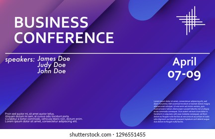 Business conference invitation design template, flyer layout. Geometric background. Minimal abstract cover design. Creative colorful wallpaper. Trendy gradient poster. Vector illustration.