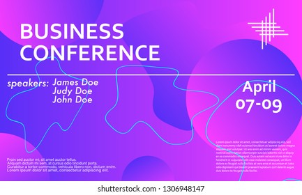 Business conference invitation design template, flyer layout. Fluid background. Minimal abstract cover design. Creative colorful wallpaper. Trendy gradient poster. Vector illustration.