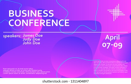 Business conference invitation design template, flyer layout. Fluid background. Minimal abstract cover design. Creative colorful wallpaper. Trendy gradient poster. Vector illustration.