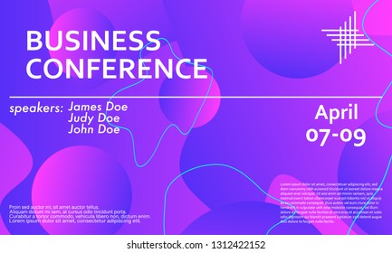 Business conference invitation design template, flyer layout. Fluid background. Minimal abstract cover design. Creative colorful wallpaper. Trendy gradient poster. Vector illustration.