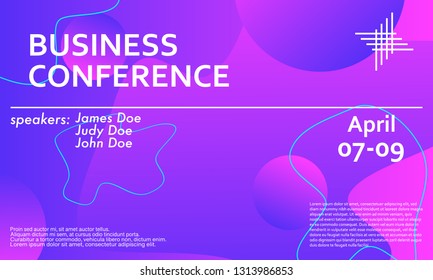 Business conference invitation design template, flyer layout. Fluid background. Minimal abstract cover design. Creative colorful wallpaper. Trendy gradient poster. Vector illustration.