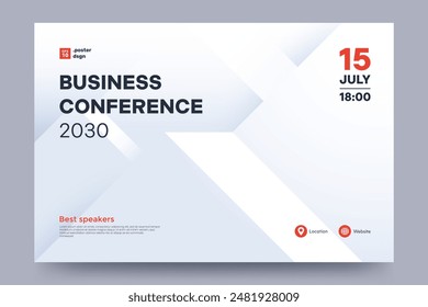 Business conference invitation poster template. Abstract white geometric background with space for your text. Ideal for web banner, poster, flyer, social media. Vector illustration