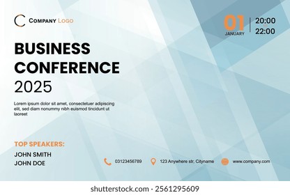 Business conference invitation poster template. Abstract white geometric background with space for your text. Ideal for web banner, poster, flyer, social media. Vector illustration