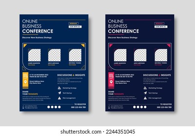 Business conference live meeting  event flyer template. Corporate invitation business workshop  abstract seminar promotion poster design. Leaflet, modern layout, pamphlet, vector flyer in A4.