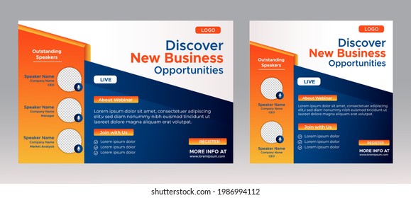 Business Conference live webinar banner invitation and social media post template. Business webinar invitation design. Vector EPS	