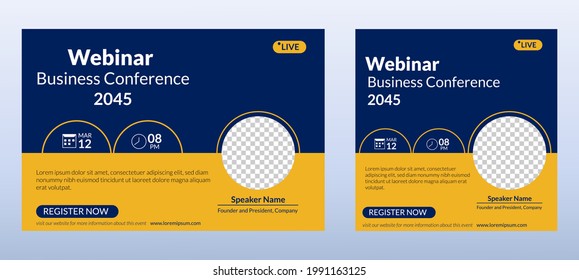 Business Conference Live Webinar Banner Invitation And Social Media Post Template. Business Webinar Invitation Design. Vector EPS 10