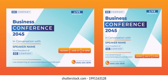 Business Conference Live Webinar Banner Invitation And Social Media Post Template. Business Webinar Invitation Design. Vector EPS 10