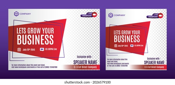 Business Conference live webinar banner invitation and social media post template. Business webinar invitation design.