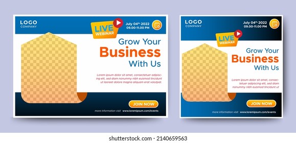 Business conference live webinar banner invitation and social media post template. Business webinar invitation design.
