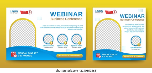 Business conference live webinar banner invitation and social media post template. Business webinar invitation design.
