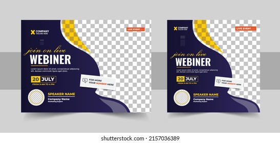 Business Conference live webinar banner invitation and social media post template,  Conference live webinar banner invitation and social media post template. Abstract blue background cover.