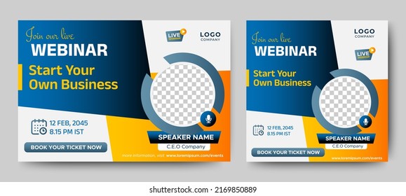 Business Conference live webinar banner invitation and social media post template. Business webinar invitation design. Vector EPS 10