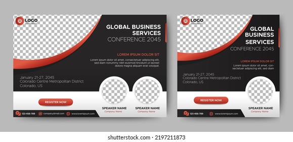 Business Conference live webinar banner invitation and social media post template. Abstract Black background cover. Business webinar invitation design.