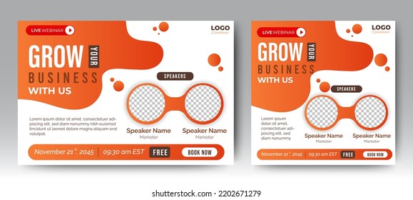 Business Conference live webinar banner invitation and social media post template. Business webinar invitation design